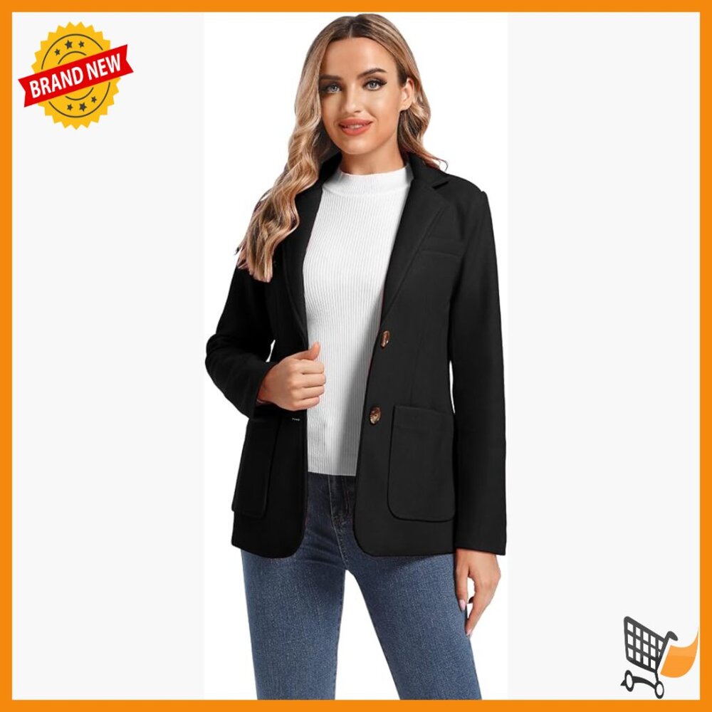 Wool Blend Long Sleeve Blazer Notched Lapel Business Casual Jacket
